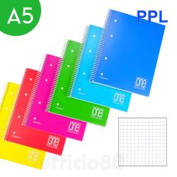 Quaderno ONE COLOR copertina plastica PPL spirlato A5 80+1ff quadretti 5m