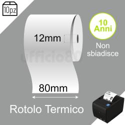 Rotoli Cassa Termici OMOLOGATI-10anni- L80mm F12mm 80metri Conf.10
