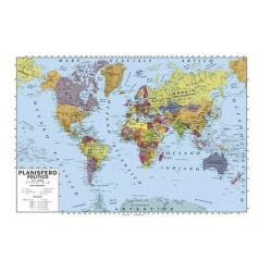 Carta geografica Planisfero fisica/politica plastificata con aste 100x140cm