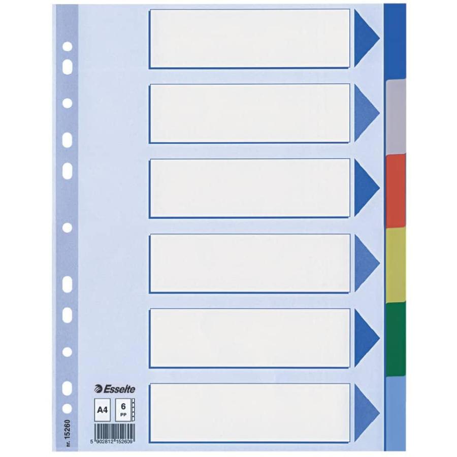 Separatori colorati per raccoglitori Intercalare A4 PPL 6 Tacche