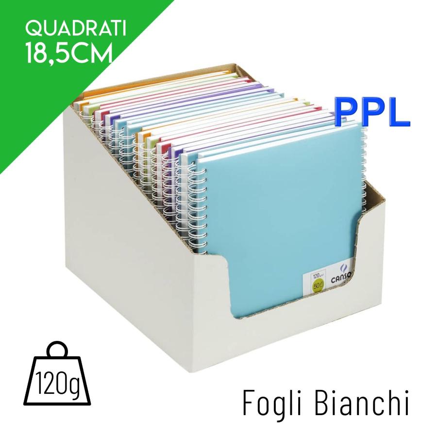 Quaderno Spiralato fogli Bianchi 120g copertina PPL (18,5x18,5cm)