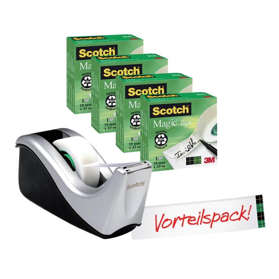 Dispenser Scotch per nastro adesivo + 4 rotoli Magic 810 19mm x 33m
