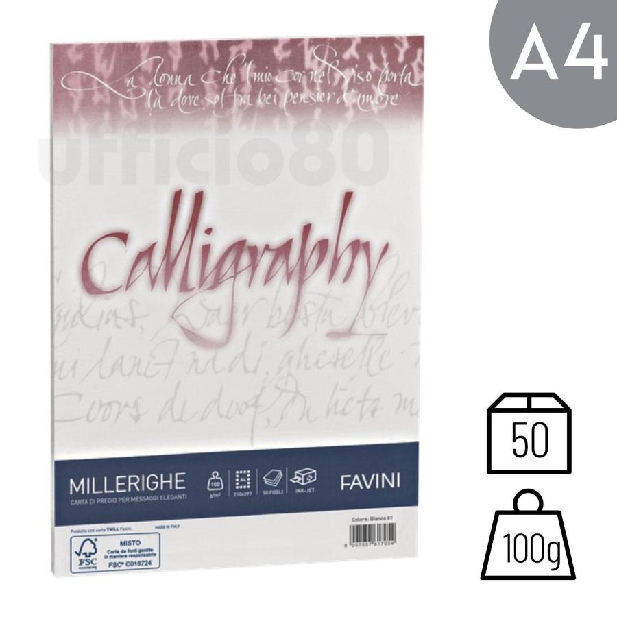 Carta Millerighe Bianco A4 100g Calligraphy Conf.50 fogli