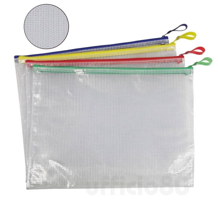 Busta rete con cerniera in PVC trasparente 32,5x24cm colori assortiti