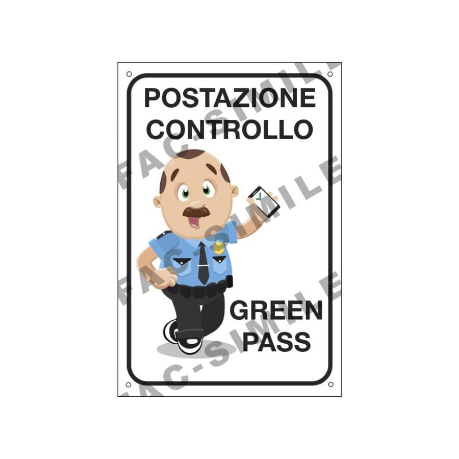 Cartello controllo Green Pass 30x20cm in alluminio