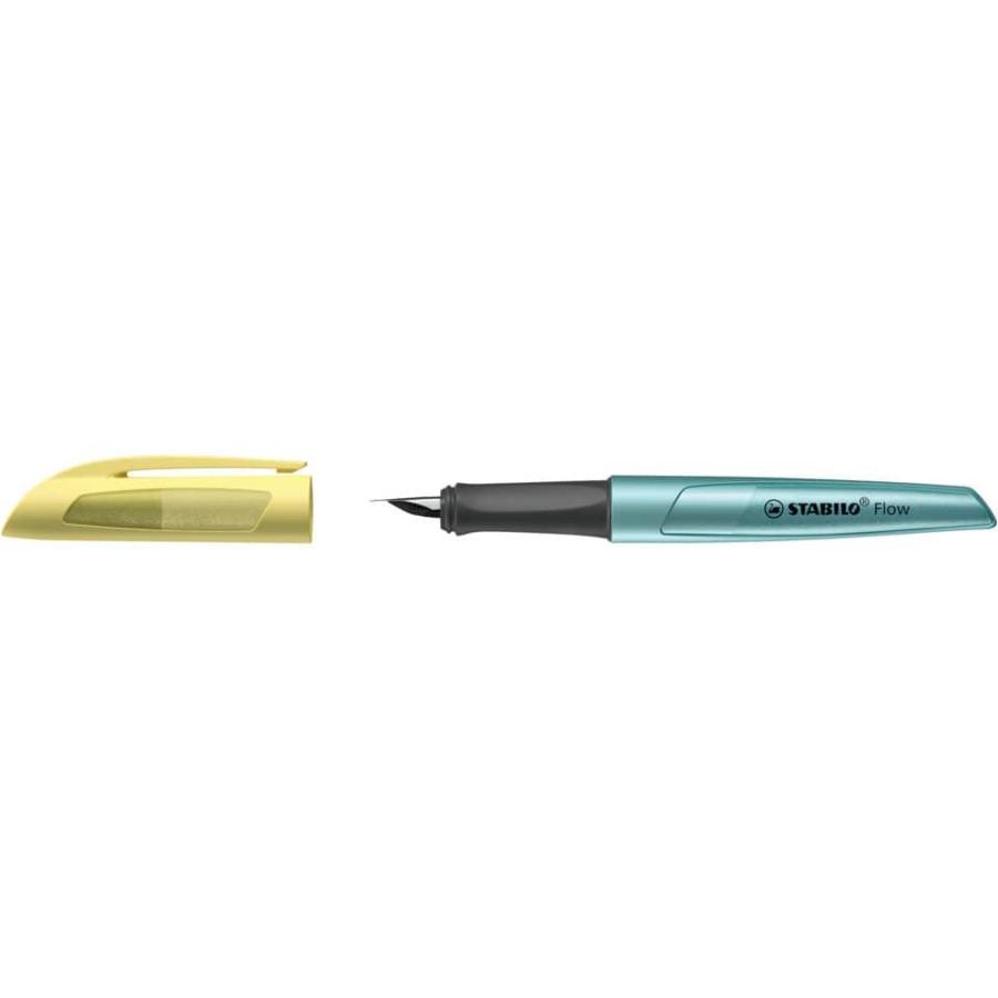 Penna stilografica Stabilo Flow inchiostro blu fusto giallo/azzurro  metallizzato