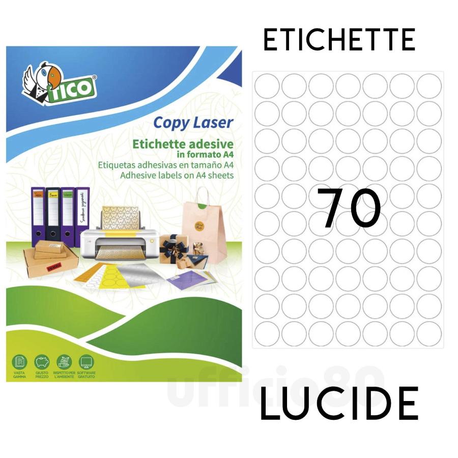 Etichette LUCIDE in carta bianca per stampanti Laser in fogli A4 Conf.100ff  (Diam. 25 mm)