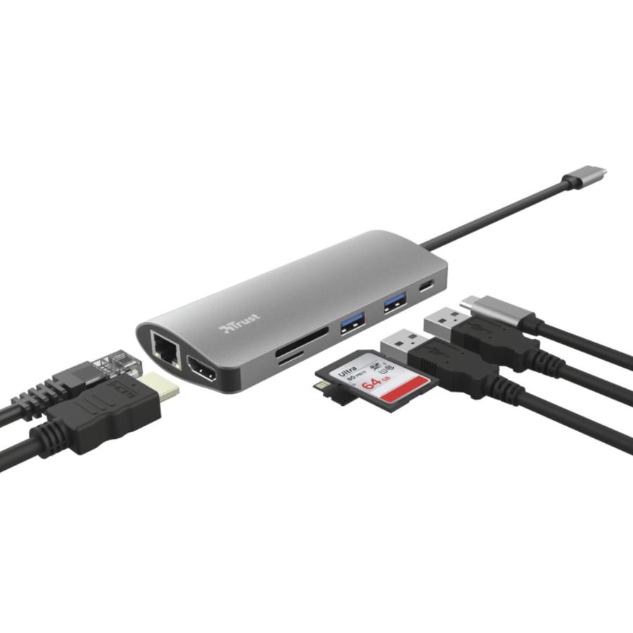 Adattatore USB-C in alluminio 7 in 1 ( HDMI-USB-USBC-LAN-Schede memoria)