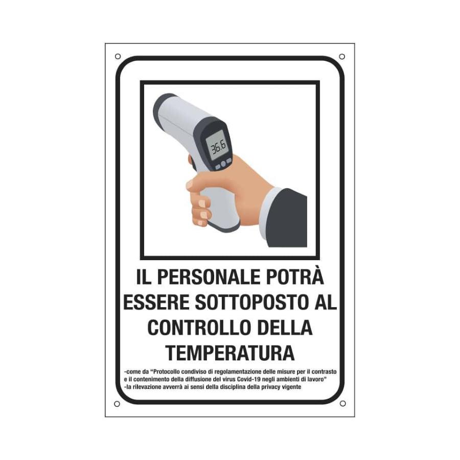 Cartello Controllo temperatura del personale 20x30cm in alluminio