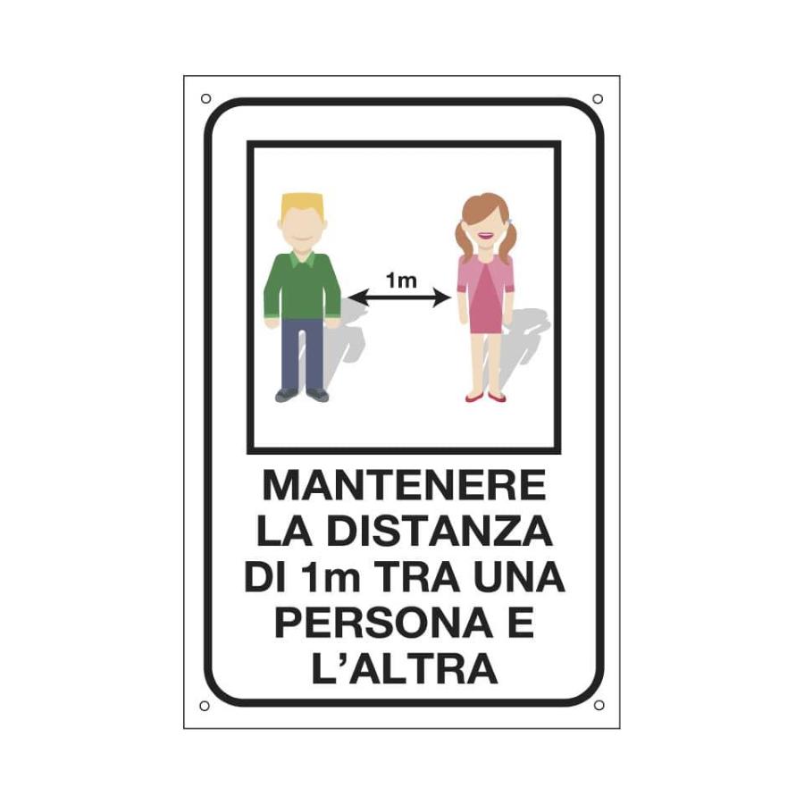 Cartello informativo "Mantenere la distanza di 1 metro tra una persona e l'altra" 20x30cm in alluminio