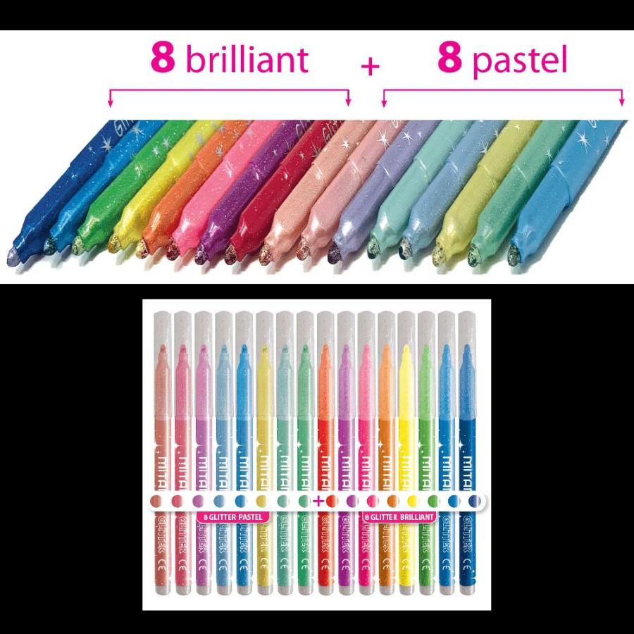 Pennarelli Glitterati e Pastello punta media 3 mm fusto triangolare colori  assortiti conf. 16 pezzi