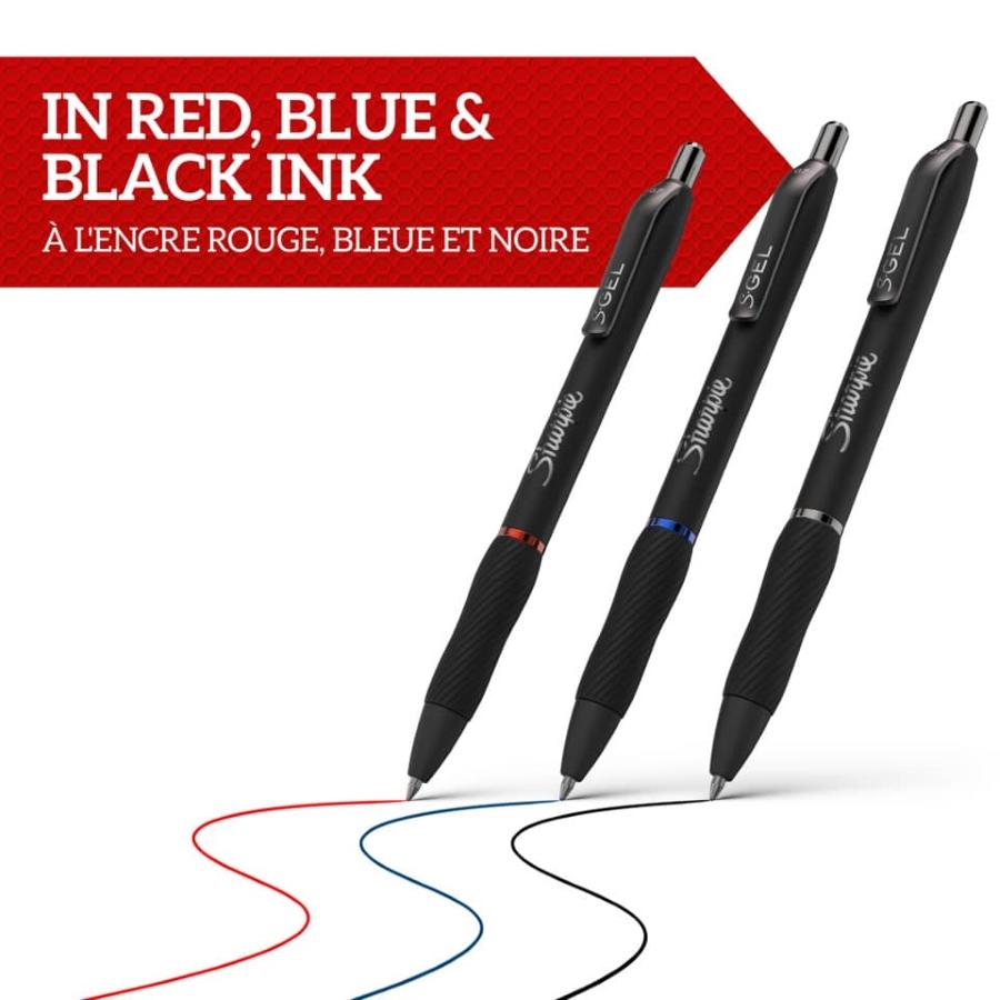 Penna gel a scatto Sharpie S-Gel punta media 0,7 mm Conf. 3 pezzi assortiti blu/rosso/nero