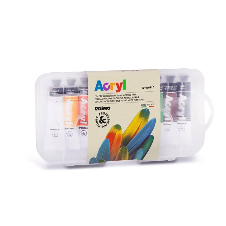 Colori acrilici 10 tubetti colori assortiti 18ml scatola polipropilene