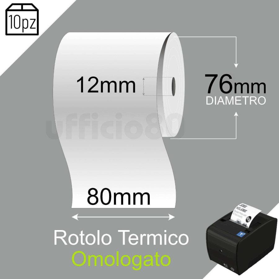 Rotoli Cassa Termici OMOLOGATI 80x80 L80mm F12mm 80metri Conf.10