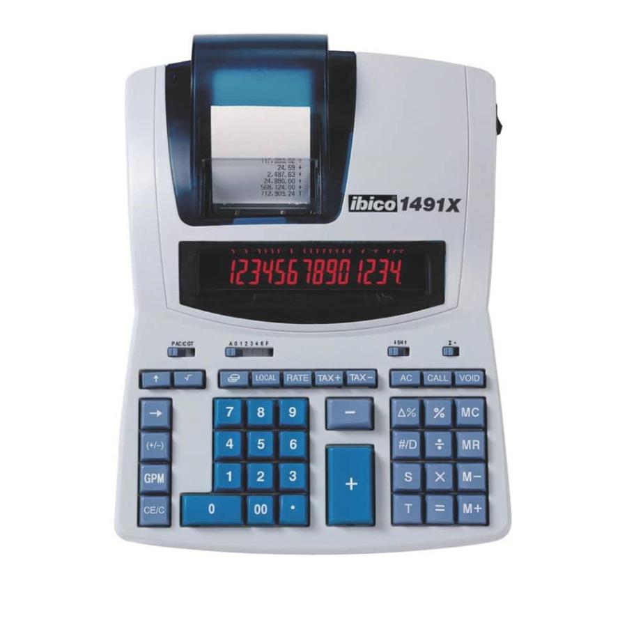 Calcolatrice scrivente termica IBICO 1491X - display 14 cifre - bianco/azzurro