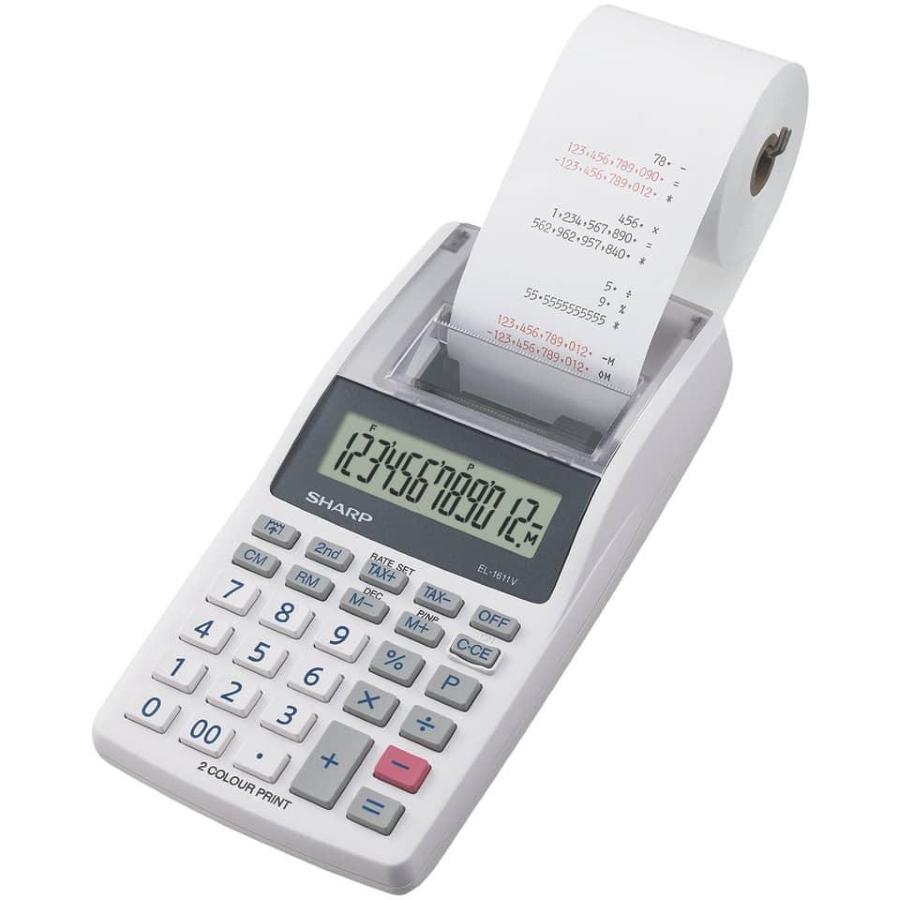 Calcolatrice scrivente mobile 12 cifre Sharp EL-1611V 2 colori di stampa doppia alimentazione grigia