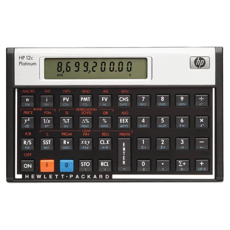 Calcolatrice finanziaria HP 12C Platinum 8x13cm con display LCD da 12 caratteri regolabile nero/argento