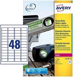 Etichette permanenti poliestere bianche Avery 45,7x21,2 mm 48 et/foglio per stampanti laser cf.20 fogli