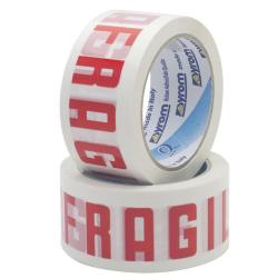 Nastro adesivo da imballo (con stampa Fragile) formato 50 mm x 66 m - pvc bianco
