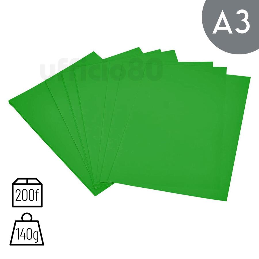 Cartoncini Colorati A3 140g 200fg Rismaluce Colore Forte (Verde)