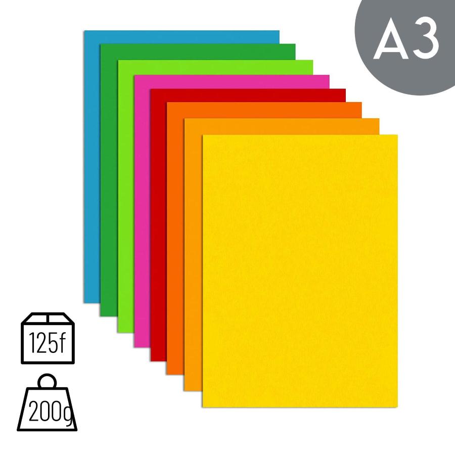 Cartoncini Colorati A3 200g 125fg Rismaluce Colori Forti Assortiti
