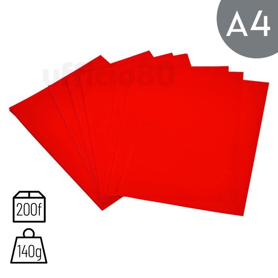 Cartoncini Colorati A4 140g 200fg Rismaluce Colore Forte (Rosso)
