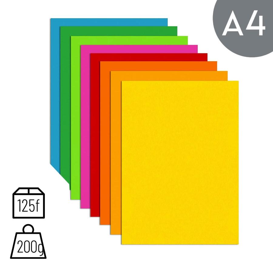 Cartoncini Colorati A4 200g 125fg Rismaluce Colori Forti Assortiti