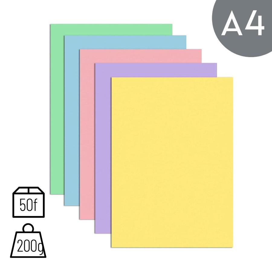 Cartoncini Colorati A4 200g 50fg Rismacqua Colori Tenui Assortiti