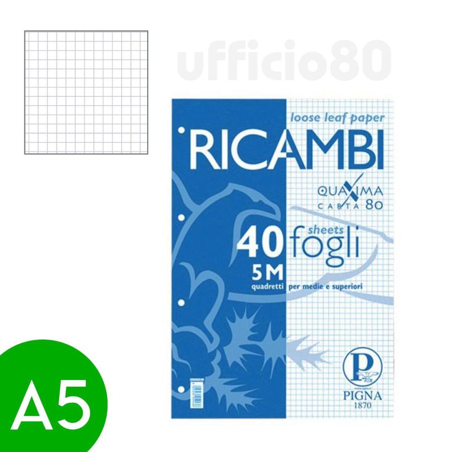 Fogli per quaderni ad anelli f.to A5 Ricambi Quaxima (Quadretti 5mm - 5M)