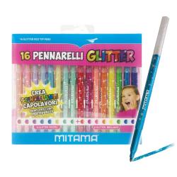 Pennarelli Glitterati e Pastello punta media 3 mm fusto triangolare colori assortiti conf. 16 pezzi