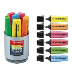 Evidenziatori Stabilo Boss Original 2-5 mm assortiti con contenitore cilindrico in plastica con 6 pezzi 