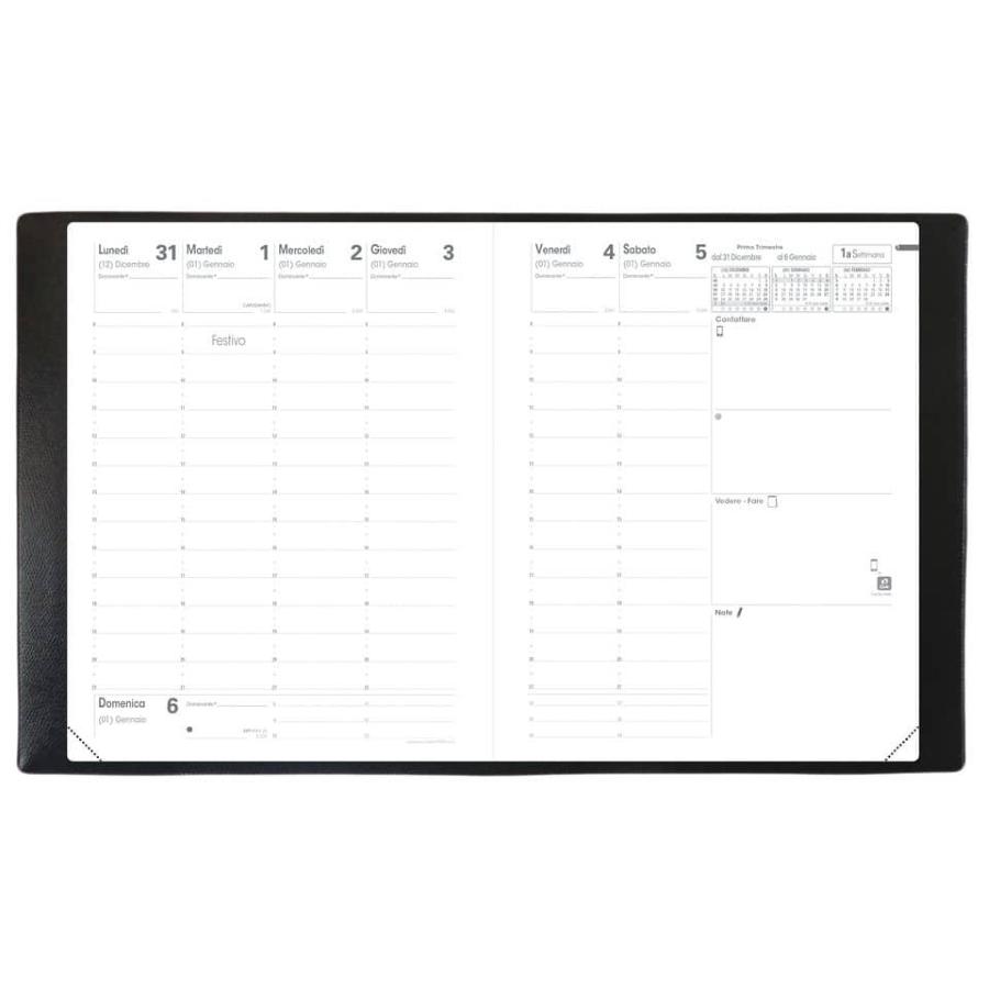 Agenda settimanale 2026 Quo Vadis Presidente Impala 21x27 cm - riv. plastico granuloso nero