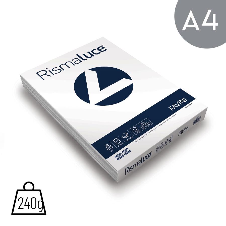 Cartoncini A4 240g Rismaluce Bianca Risma da 100 fogli