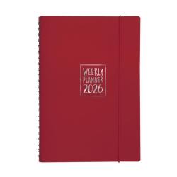 Agenda settimanale Biembi 2026 rosso magenta spiralata con copertina in cuoio rigenerato 9x14 cm