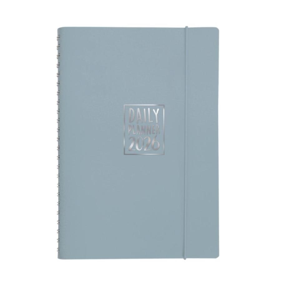 Agenda giornaliera Biembi 2026 grigio spiralata con copertina in cuoio rigenerato 15x21cm