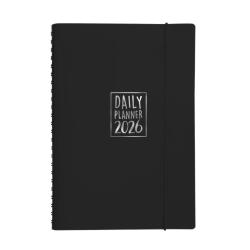Agenda giornaliera Biembi 2026 nero spiralata con copertina in cuoio rigenerato 15x21cm