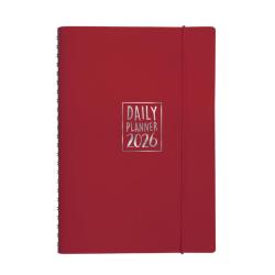 Agenda giornaliera Biembi 2026 rosso magenta spiralata con copertina in cuoio rigenerato 15x21cm
