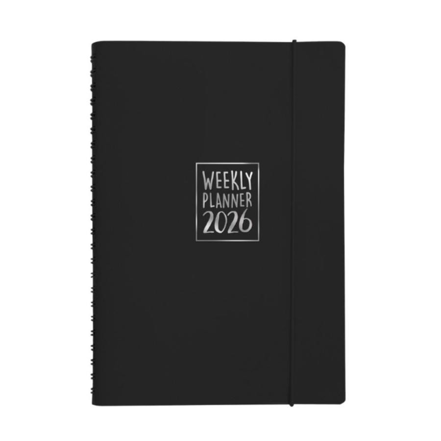 Agenda settimanale Biembi 2026 nero spiralata con copertina in cuoio rigenerato 9x14 cm