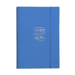 Agenda settimanale Biembi 2026 azzurro spiralata con copertina in cuoio rigenerato 9x14 cm