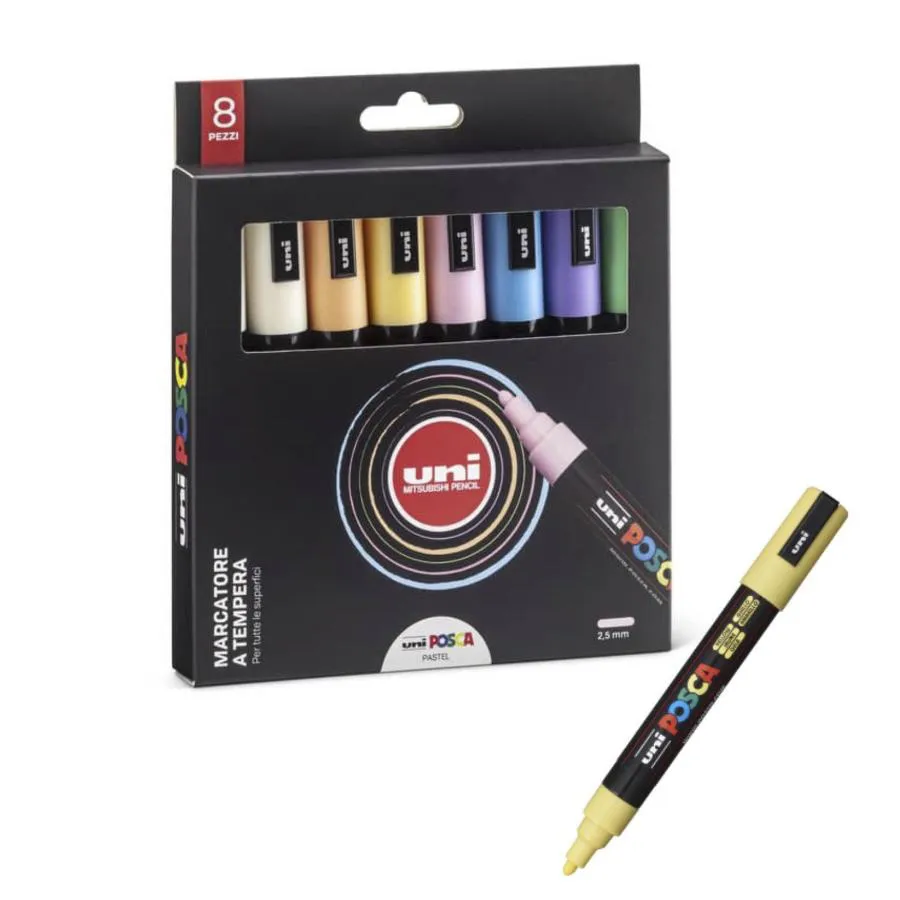 Marcatore a tempera inchiostro Uni Posca punta tonda colori assortiti pastello cf. 8pz