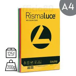 Cartoncini Colorati A4 200g 125fg Rismaluce Colori Forti Assortiti