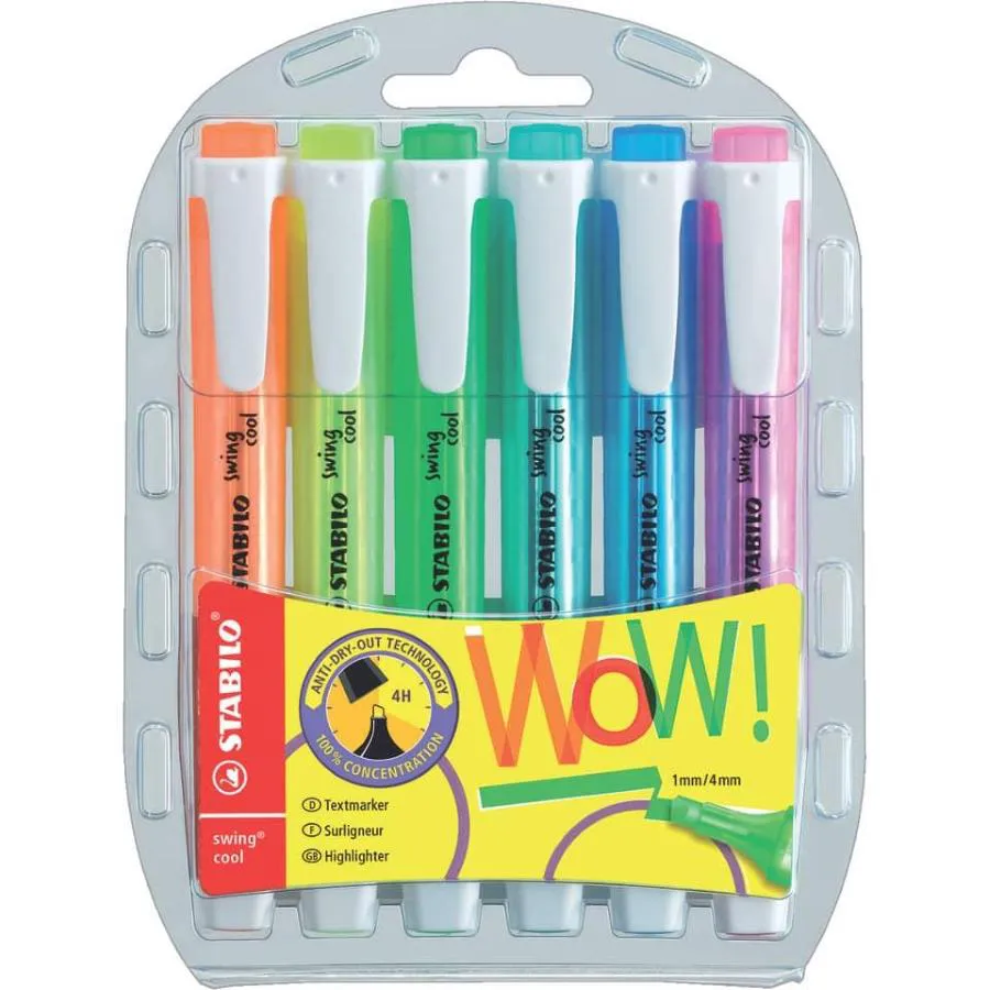 Evidenziatore Stabilo Swing® Cool 1-4 mm - assortiti fluo - conf. 6 pezzi