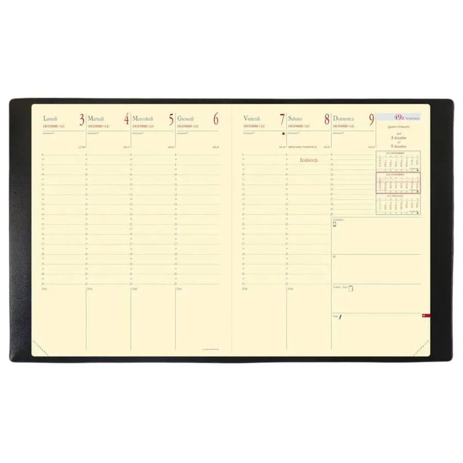 Agenda settimanale 2026 Quo Vadis Presidente Prestige Soho 21x27 cm nero
