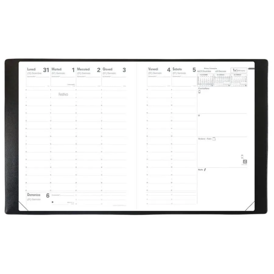 Agenda settimanale 2026 Quo Vadis Presidente Impala 21x27 cm - riv. plastico granuloso nero
