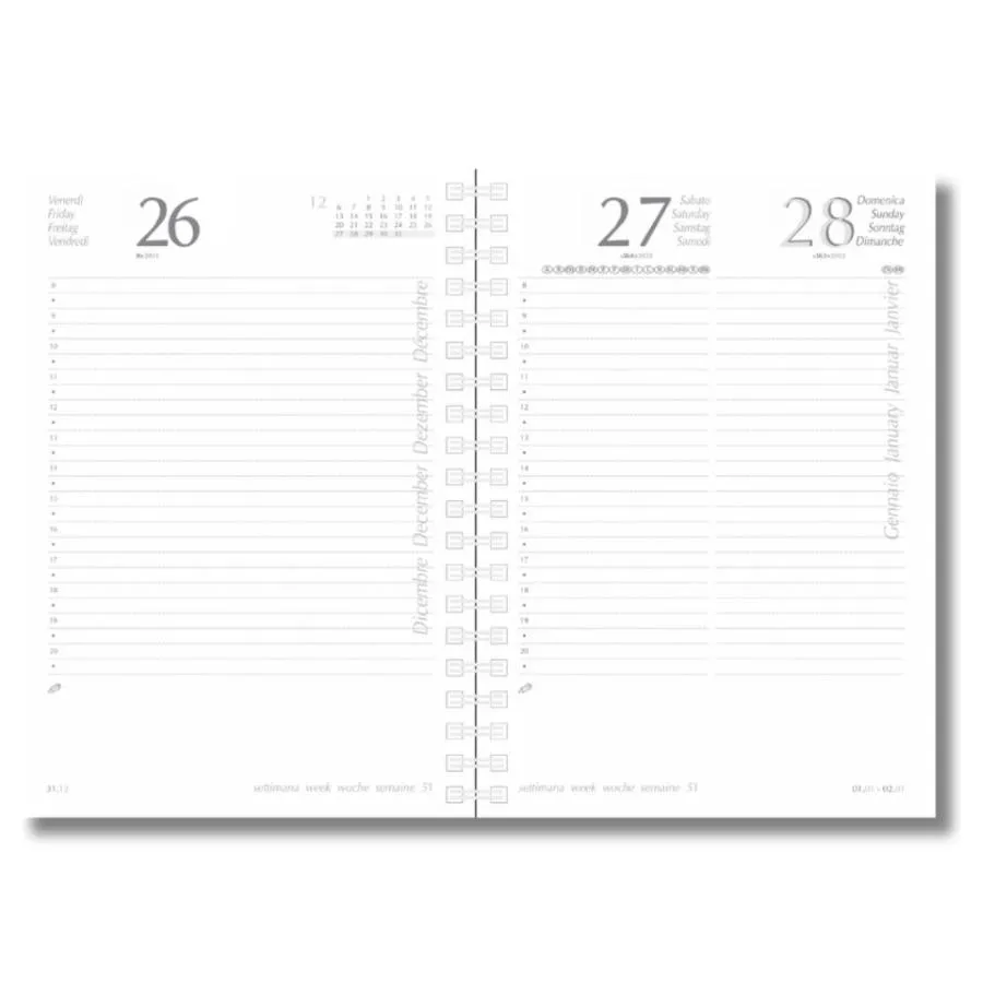 Agenda giornaliera Biembi 2026 grigio spiralata con copertina in cuoio rigenerato 15x21cm