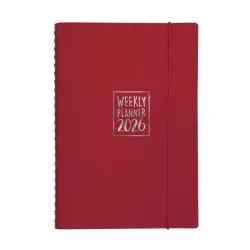 Agenda settimanale Biembi 2026 rosso magenta spiralata con copertina in cuoio rigenerato 9x14 cm