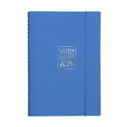 Agenda settimanale Biembi 2026 azzurro spiralata con copertina in cuoio rigenerato 15x21 cm