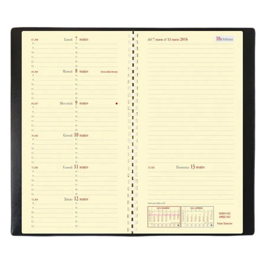 Agenda settimanale 2026 Quo Vadis Italnote Spirale 8,8x17 cm Soho nero