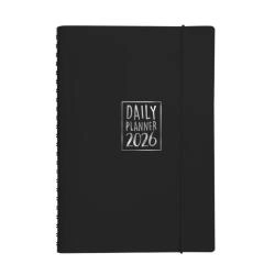 Agenda giornaliera Biembi 2026 nero spiralata con copertina in cuoio rigenerato 15x21cm