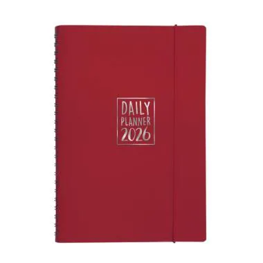 Agenda giornaliera Biembi 2026 rosso magenta spiralata con copertina in cuoio rigenerato 15x21cm